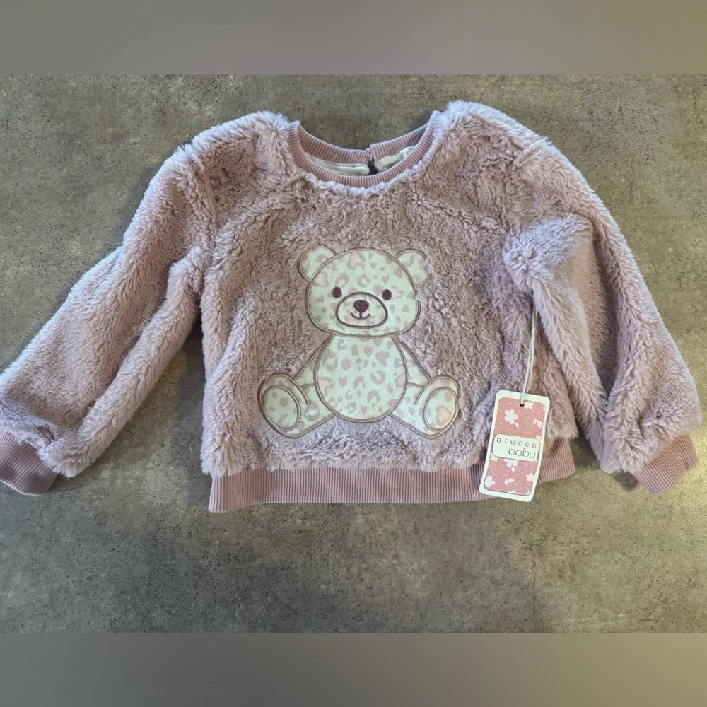 btween Pink Teddy Bear Cozy Fleece 2 Piece Animal print Set w/ Headband,Size 12M